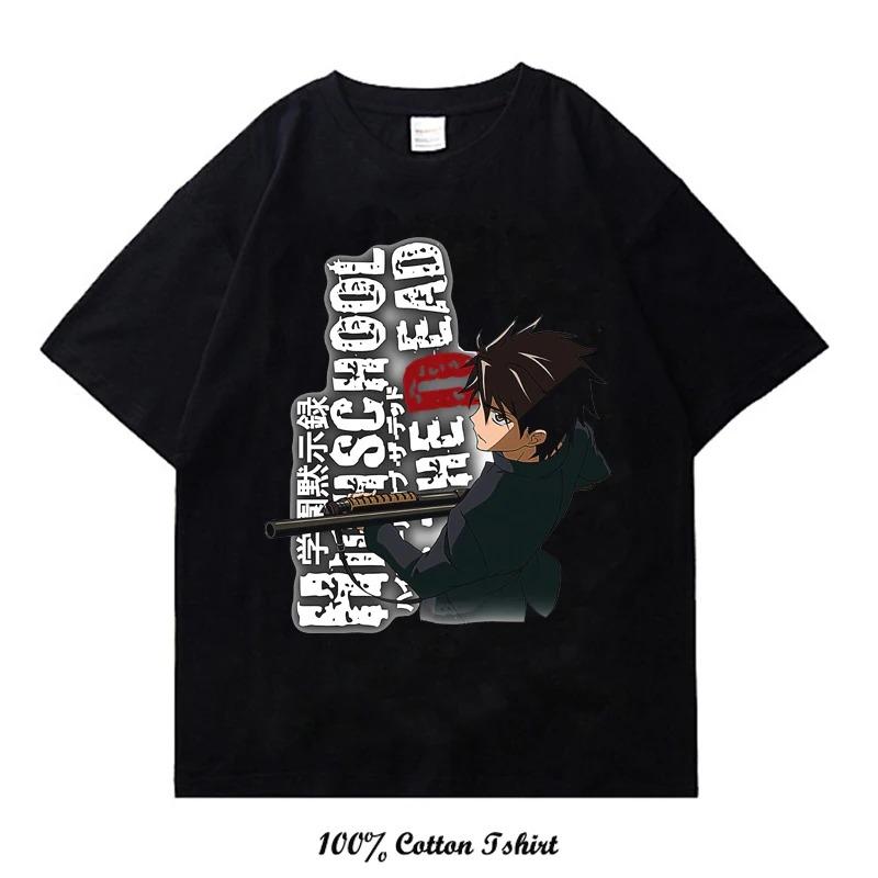 Highschool of the Dead Saya Takagi Geometric Vintage T-Shirt, Unisex Anime Fan Streetwear Tee, 100% Cotton Casual Short Sleeve Top