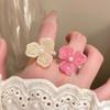 Romantic Fashion Dopamine Colorful Flower Imitation Pearl Beaded Rings for Women Sweet Vacation Finger Jewelry Accessories Gift