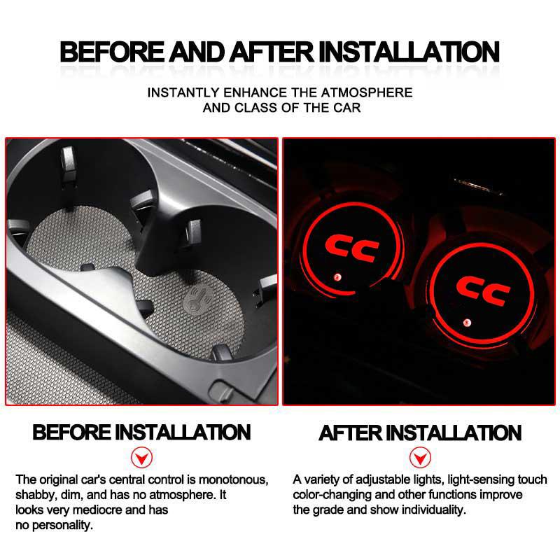 2026 Hot For Volkswagen VW Car LED Luminous Water Cup Holder Mat For Volkswagen VW CC Golf 5 6 7 8 GTI MK6 Passat Jetta Tiguan P