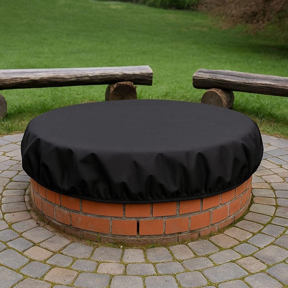 Weather Resistant Fire Pit Cover 600D Oxford Outdoor Fireplace Cover  Built-in Stone Firepits