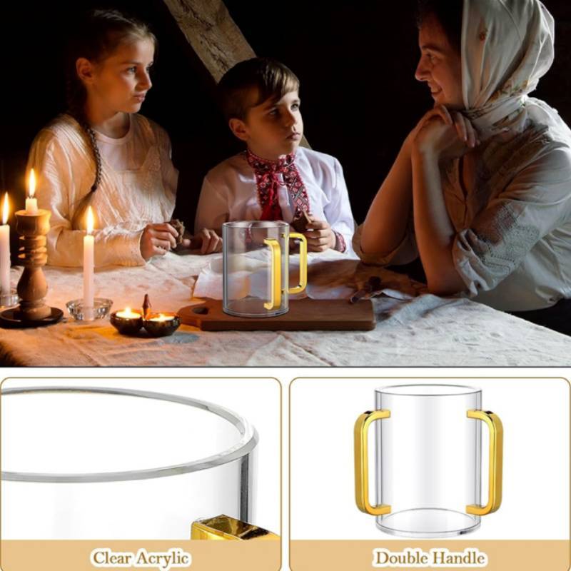 Tazza Acrilica a Doppia Impugnatura per Lavaggio Mani per il Rituale Ebraico Netilat Yadayim