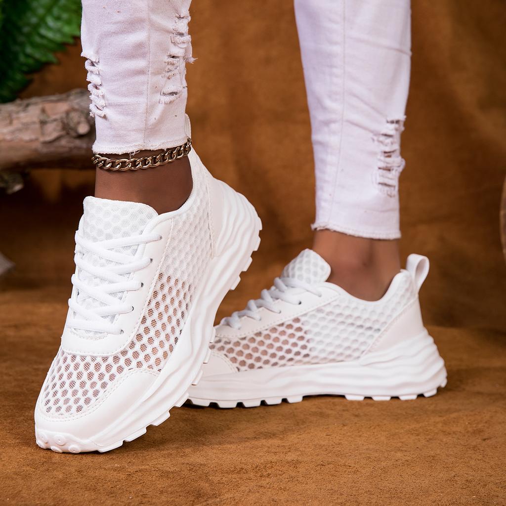 Fritidsskor för kvinnor Parskor Vardagsskor Sportskor Nätmaterial Andningsbara Vår och Sommar Mode Gångskor Vita Skor Sneakers