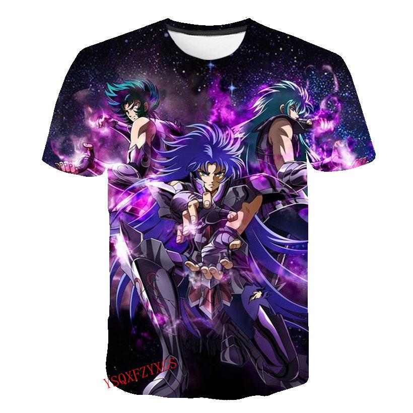 Verão Cavaleiro de Ouro Novo 3D Estampa Harajuku HD Masculino Gola Redonda Manga Curta Moda Infantil Camiseta Desenho Animado Top Casual