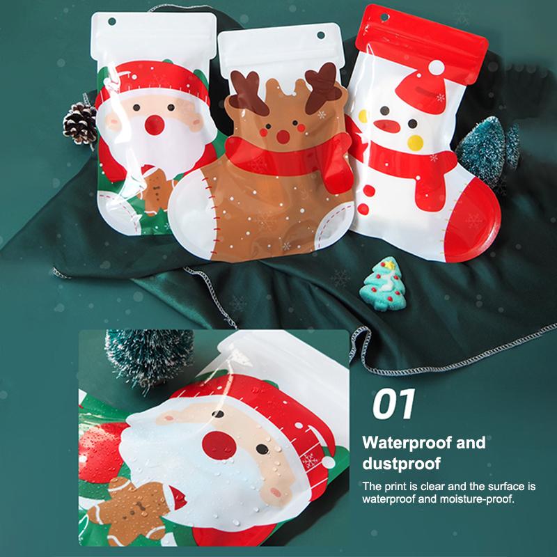 10Pcs Year Plastic Flower Zipper Packaging Bag Diy Christmas Elk Kids Toys Sugar Socks Candy Snack Gift Storage Pouches