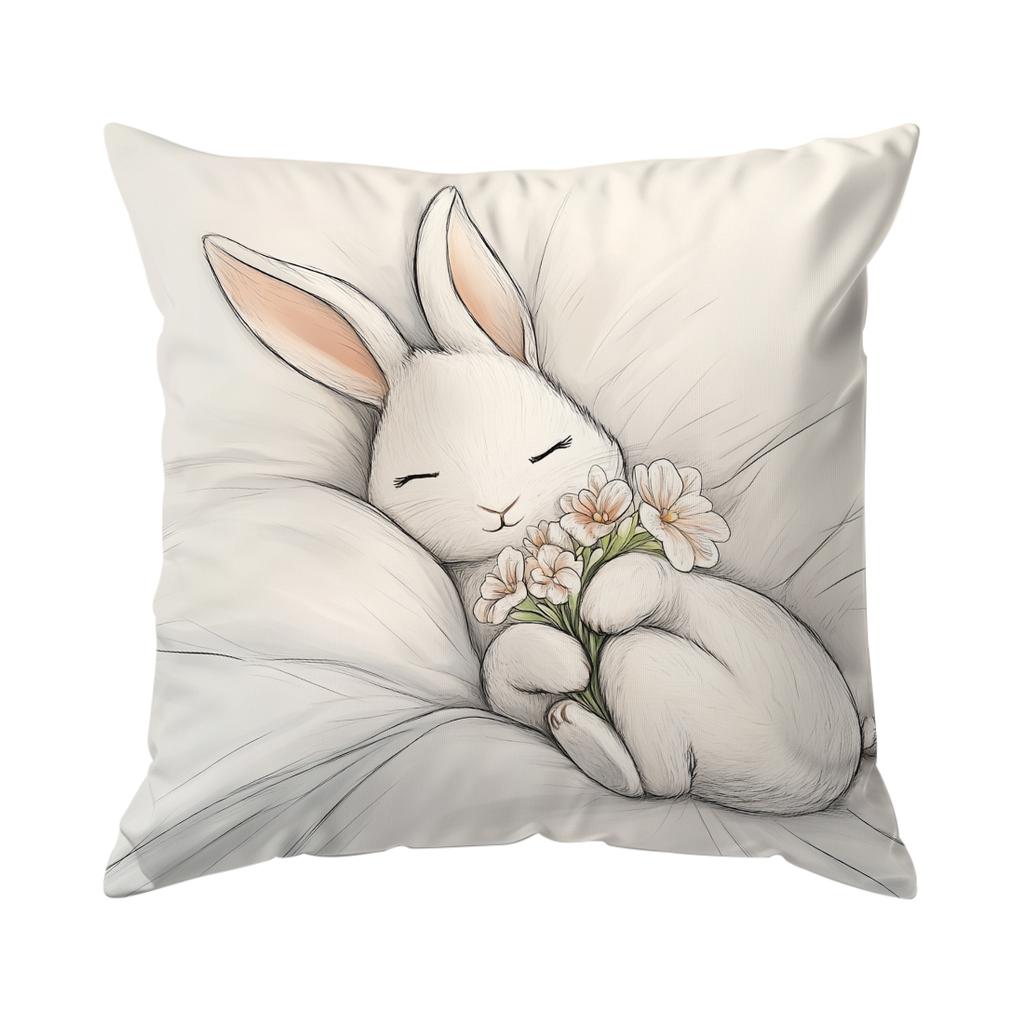 Cute Bunny Sketch Cushions Pillowcase Polyester Cushion Cover Throw Pillow Pillowcover Home Car Sofa Decor