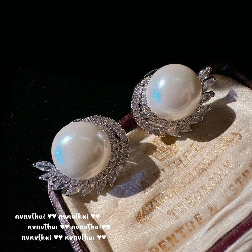 Vintage Flowering Water Drop Gem Pearl Earrings, Baroque, South Ocean, Whirlpool Pearl Zircon Ring