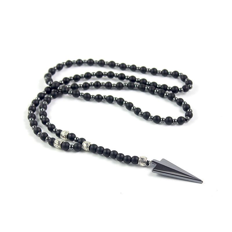 Arrow Necklace Matte Imitation Black Agate Round Bead Hematite Minimalist Harajuku Men Women Necklaces
