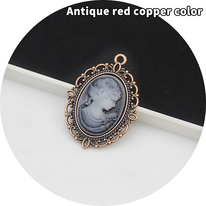 Antique Silver Oval Zinc Alloy Pendant With An Inlaid 18*25Mm Beauty Head Design, Hair Accessory Necklace, Diy Jewelry Accessory