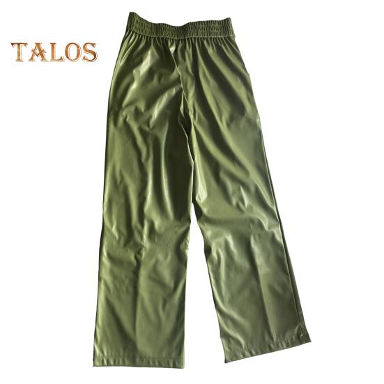 Women Flared Pants Slim High Waist Loose Pockets Faux Leather Elastic Waist Wide Leg Streetwear Solid Color Trousers for Work Leisure Daily Wear