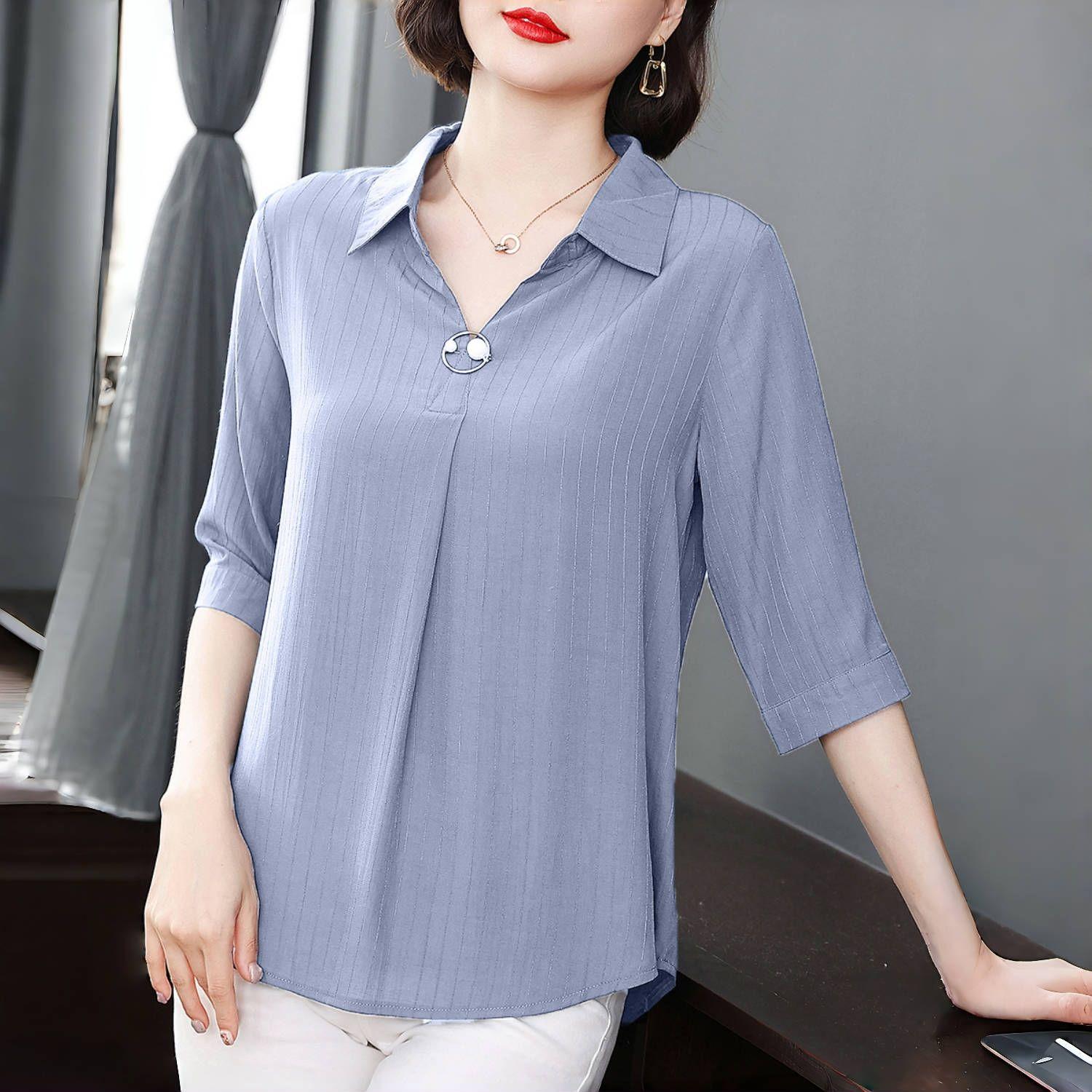 

Літні жіночі сорочки з коротким рукавом, вінтажні однотонні довгі вільні жіночі блузки, повсякденні жіночі топи M-5XL 5XL