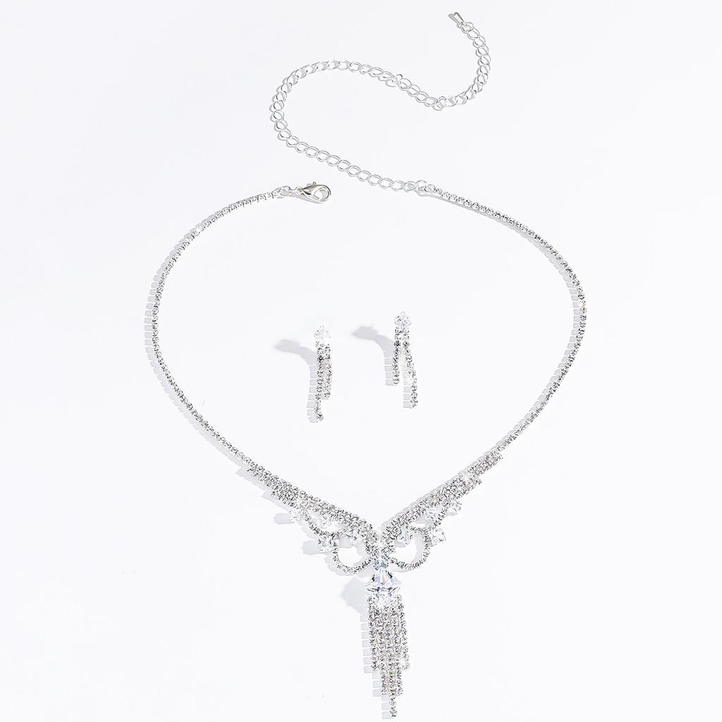 Super Flash Full Diamond Tassel Diamond Necklace Personalized Fashion Temperament Collarbone Chain Light Luxury High-End Jewelry Set