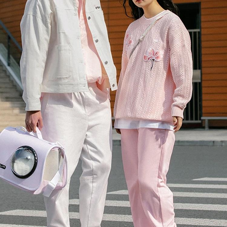 Li Ning Sport Fashion Series Floral Print Round Neck Pullover Long Sleeve Knit Sweater Women Sweater Light-Pink AMBS068-1