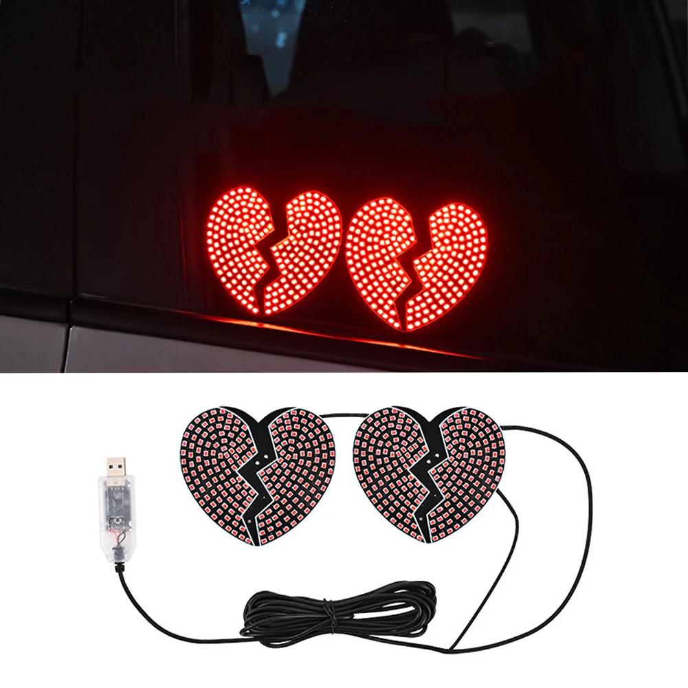 2Pcs/Set Heart-Shaped USB LED Car Interior Ambient Lights DIY Installation Auto Window Decoration Windshield Lights