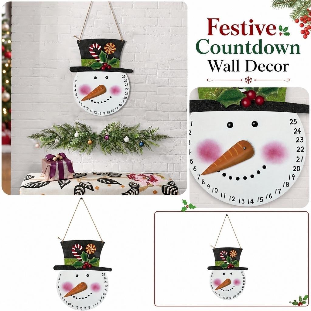 Christmas Countdown Calendar Metal Wall Hanging Snowman and Santa Design for Indoor Outdoor Holiday Decoration Long Nose Style