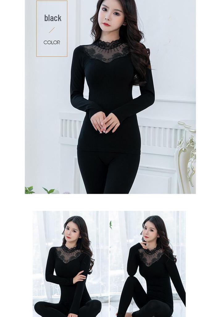 Women's Thermal Underwear Set: Warm, Close-Fitting High-Neck Top and Trousers for Autumn