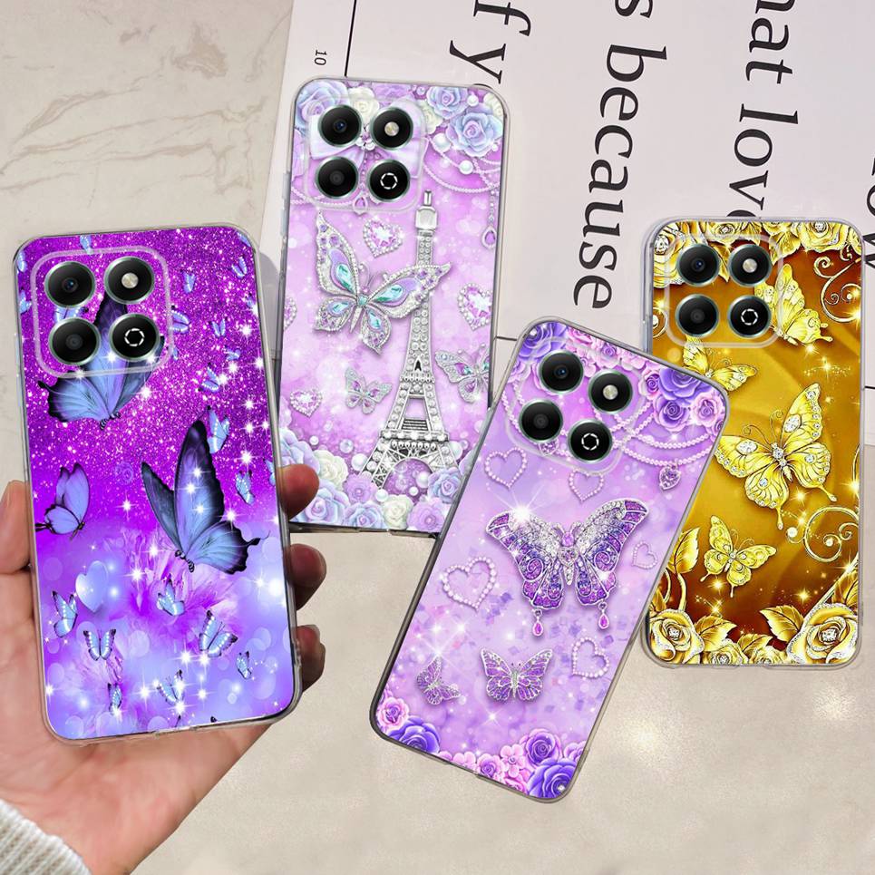 Flower Butterfly Women Fashion Back Cover For Huawei Honor X6b X6a Plus HonorX6 4G 5G Phone Funda Transparent Soft TPU Silicone