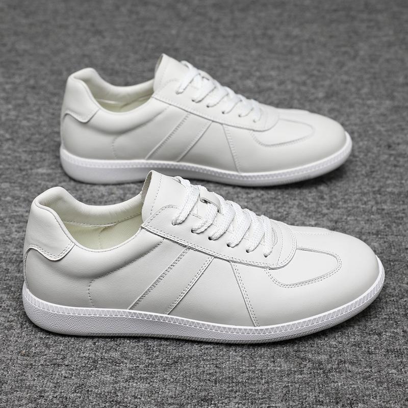 Men'S Full Genuine Top Layer Cowhide White Skate Shoes, Korean Fashion Trendy German Trainers, Versatile All-Leather Casual Daily Sneakers