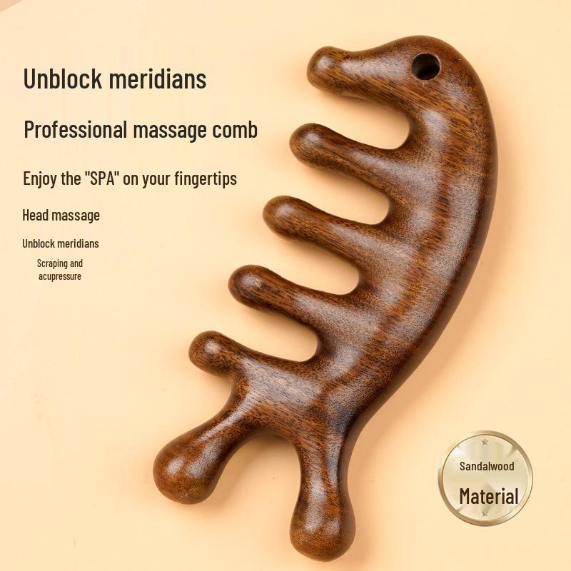 Multifunctional Sandalwood Scalp & Head Massager Comb for Hair Loss and Gua Sha Therapy