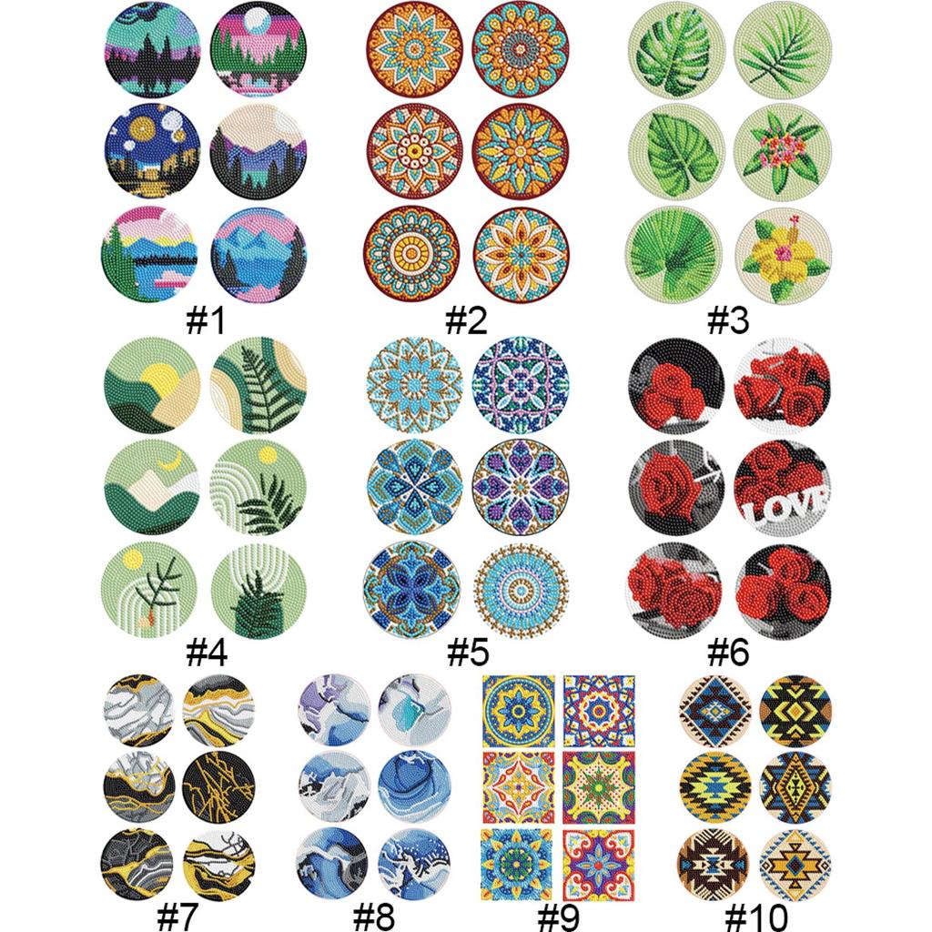 6PCS Diamond Painting Coasters Kits Mandara Wooden Diamond Crafts Coasters Fresh Greenery Diamond DIY Coasters Romantic Red Rose