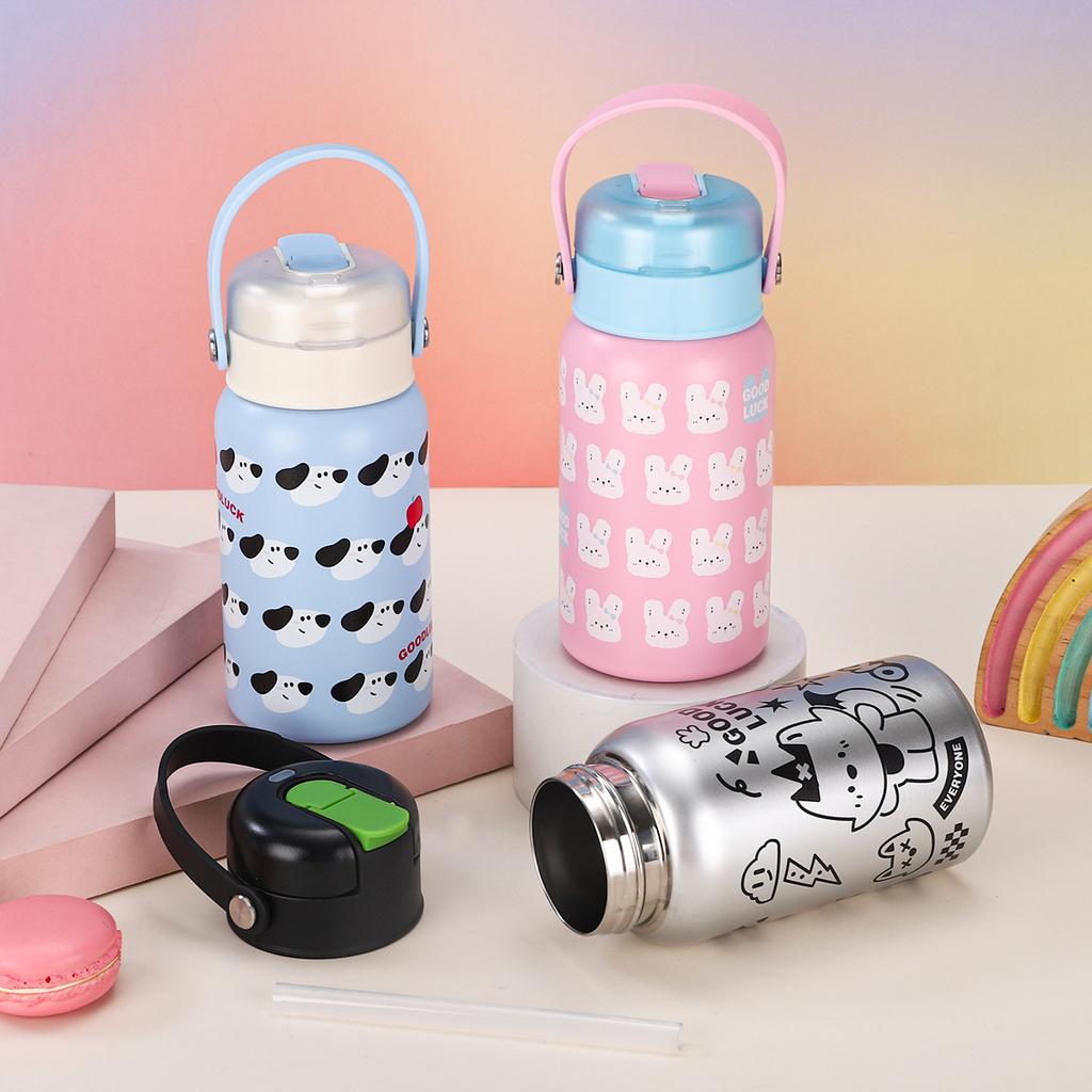 Cute 3D Printed Silicone Handle Water Cup Stainless Steel Vacuum Vacuum Cup Outdoor Portable Double Drink Cup