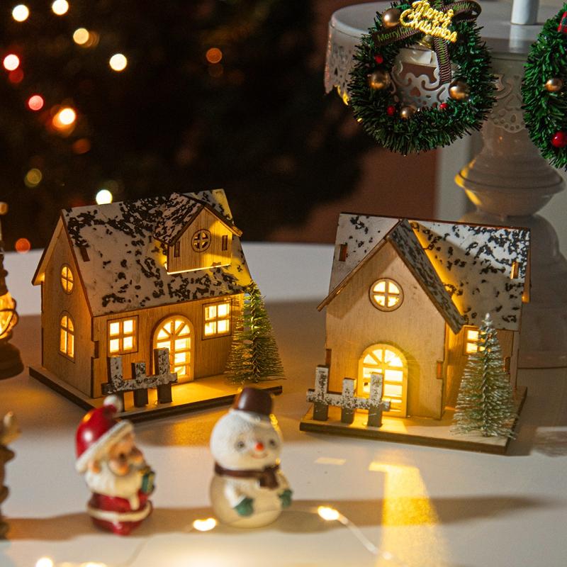 Christmas Led House Decoration Micro-Landscape Santa Claus Craft Ornament Luminous Christmas Navidad Desktop Decor
