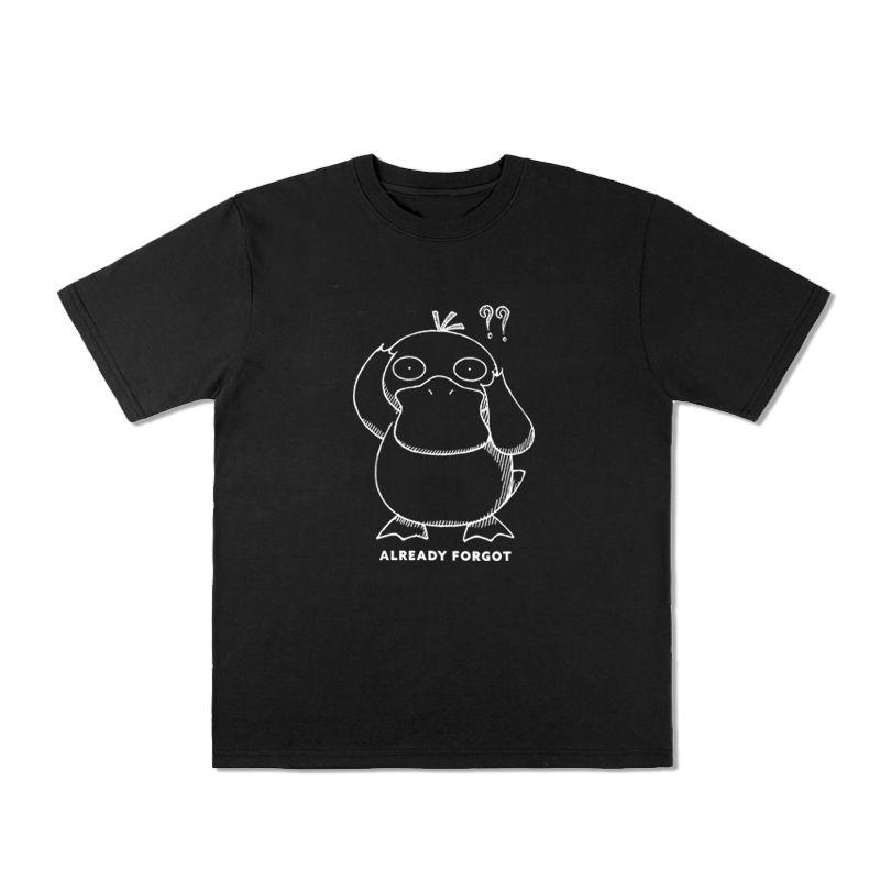 Miniso Pokémon Anime Peripheral Psyduck Sketch T-shirt Short Sleeved 2025 Summer New Women s Harajuku Loose Casual Cute Top S