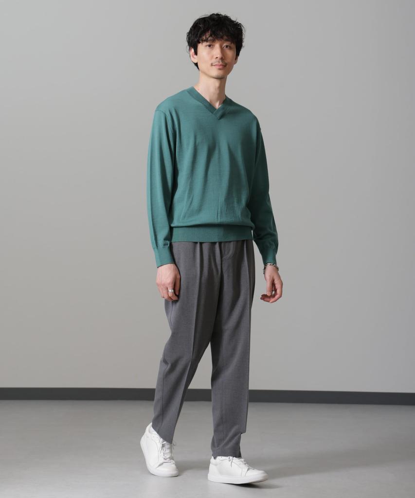 Nano Universe Fine Gauge XL Winter Knit Sweater Pill-Resistant Knit, V-Neck, Men's, (140), Green, 668-4222224,