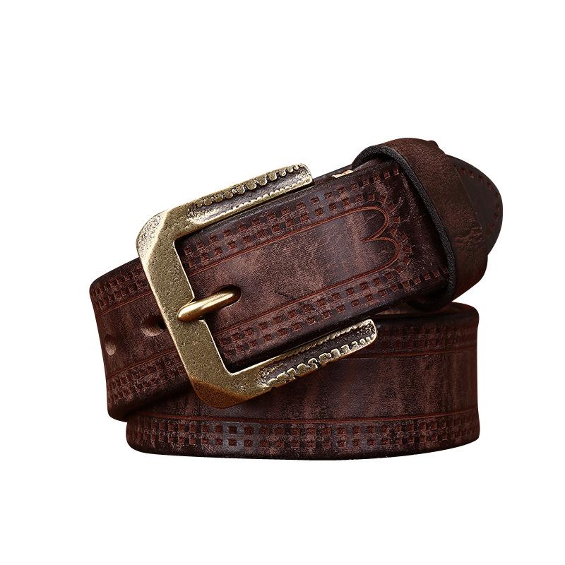 Thickened Extra Thick Retro Personalized Embossed Matte Leather Belt Men'S First Layer Cowhide Casual Jeans Belt Men'S
