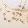 3PCS Titanium Steel Non-fading Double-sided Four-leaf Clover Set, Women's Fashion Elegant Light Luxury Clavicle Necklace and Bracelet