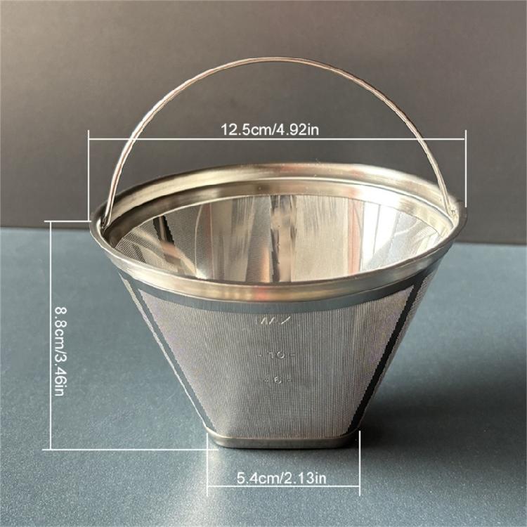 Durable 304 Stainless Steel Cone Coffee Filter Fine Mesh Screen Practical Coffee Machine Replacement Accessories