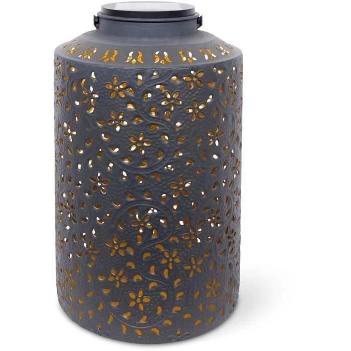 Lanterne solaire - GARDEN ID Dubai - 25 x 41 cm - Autonomie 6-8h - Interrupteur - Poignée robuste-pile rechargeable.
