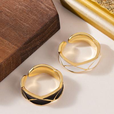 Niche Personality Fashion Exquisite Enamel Drip Glaze Plaid Adjustable Opening Ring Does Not Fade Fashionable Couple Jewelry