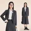 Women's Petite Gray Short Blazer Two-Piece Set for Professional and College Interviews