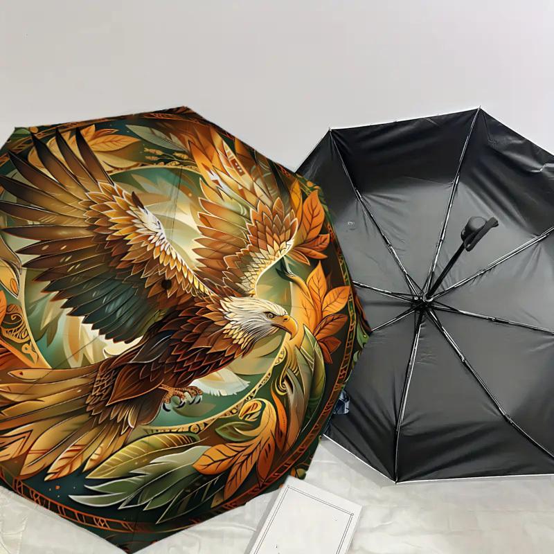 1pc Eagle Leaves Automatic Open/Close Umbrella with Windproof, 8-Rib Sturdy Canopy, Durable Ribs, Fashionable Design1236A