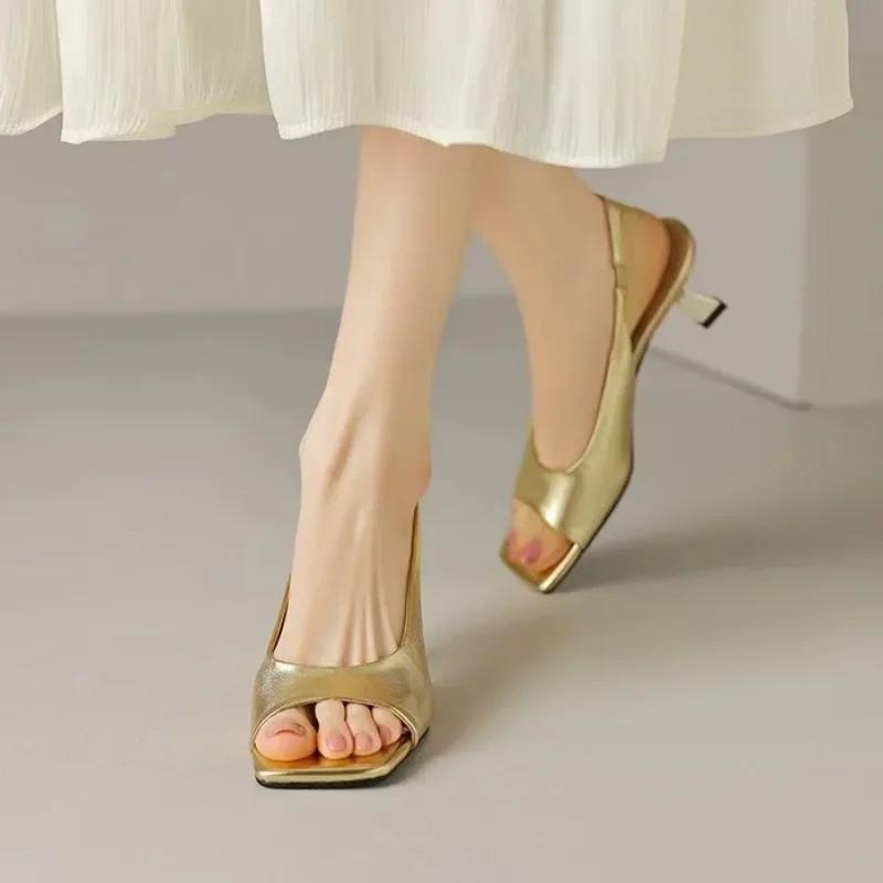 Summer Slim Heels, Square Head, Open Toe Women's High Heels, 2024 Fashion Dress, Hanging Strap, Sexy Women's High Heel Sandals