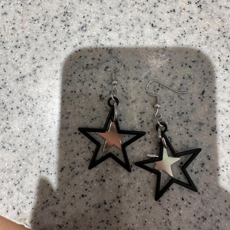 Black Star Pendant Necklace Exquisite Punk Double Star Clavicle Chain Unique Choker Jewelry Hip Hop Earring Eye Catching