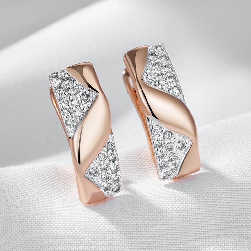 Shiny Natural Zircon Drop Earrings For Women  Rose Gold  Color Mix Setting Design Daily Bride Wedding Jewelry