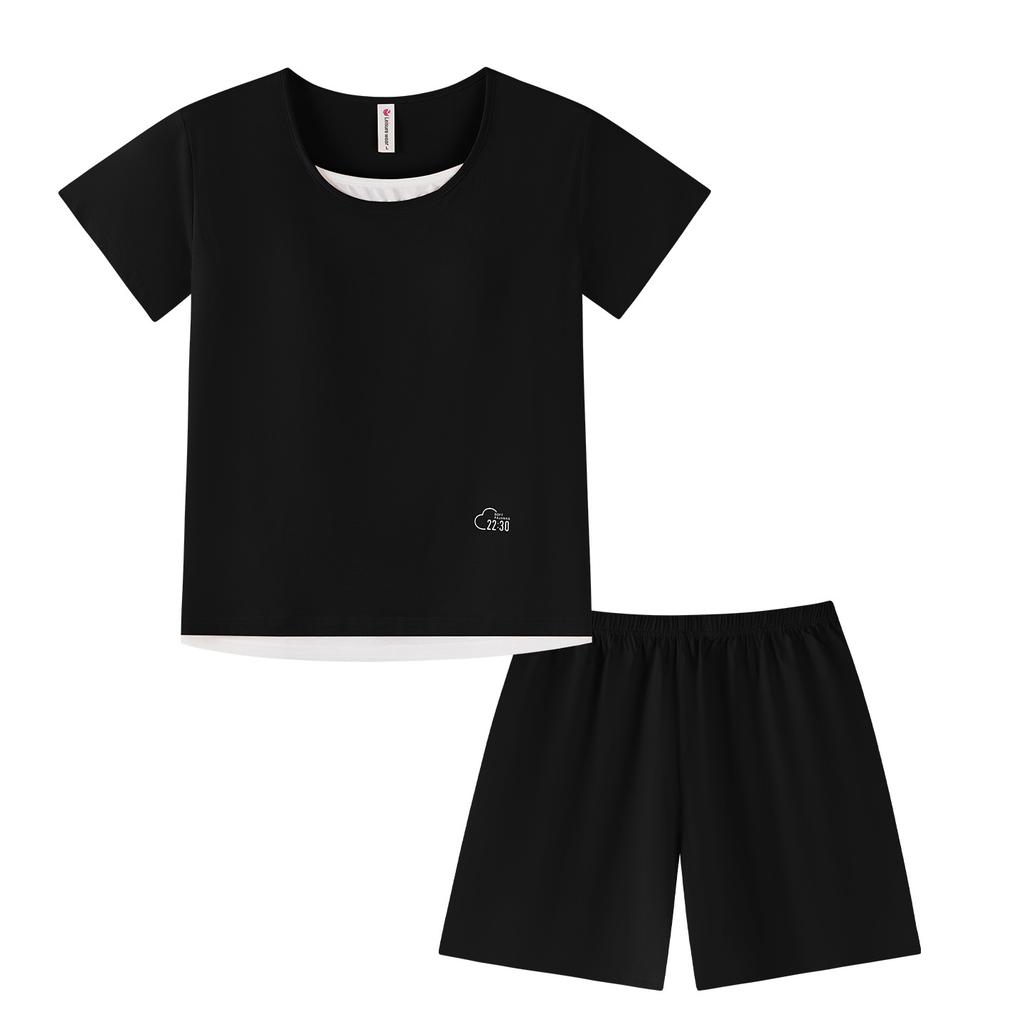 Summer Pajamas for Women: Modal Cotton Short-sleeve Long Pants, Round Neck, Bra Pad, Faux Two-piece High-end Ice Silk Loungewear