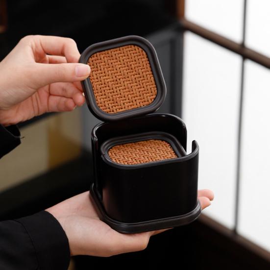 6Pcs Insulated Coasters Heat Insulation Rattan Mat Anti-scalding Non-slip Square Tea Cup Holder Multi-functional