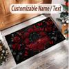 Rose Floral Theme Soft Crystal Velvet Rug Custom Name & Text Print Non Slip Floor Rug for Bedroom Living Room