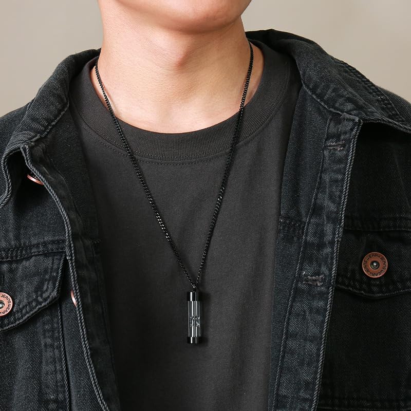 Halskette für Männer und Gold Rosa Glas Gedenkasche Gedenkkette Hält Großen Gedenkschmuck [Rockyu] Frauen, Schwarz, Gold, Silber, Titan,