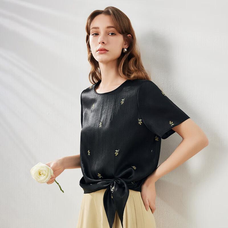 Kemeng Boka Embroidered Silk T-Shirt for Women