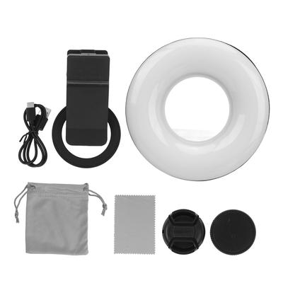 Macro Lens with Mini Clip Ring Light 15X Zoom 3000K‑6500K 5 Adjustable Brightness for Phone