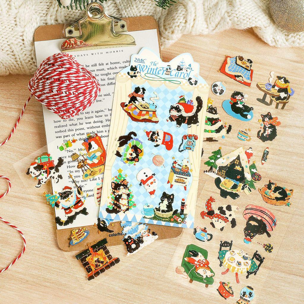 Mengmeng Black Cat Series Cartoon Stickers – Cute DIY Journaling Material, 6 Styles