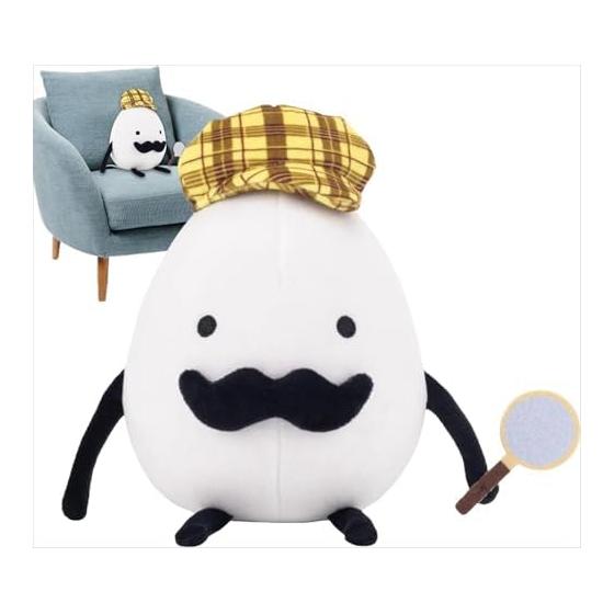 Detective Egg Plush Toy 22CM Cartoon Hat Detective Shape Egg Stuffed Toy Soft Plush Pillow Toy Game Lover Decorative Cute Sofa for Bedroom Stuffed