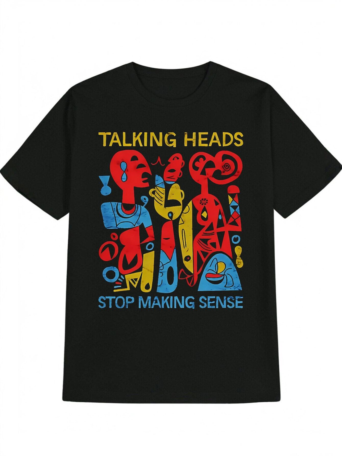 Casual Versatile Round Neck T-shirt with Red and Blue Geometric Abstract Figure Print XL