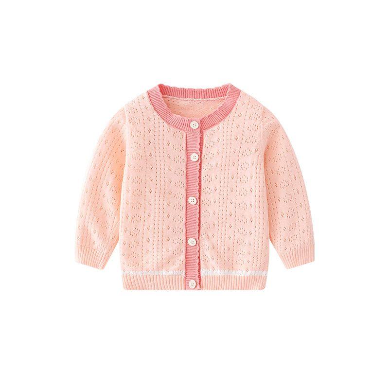 Summer Clothing Children's Knit Cardigan Sweater Thin Pure Color Girl Cut Out Coat Office Cardigan Baby Round Neck Clothes