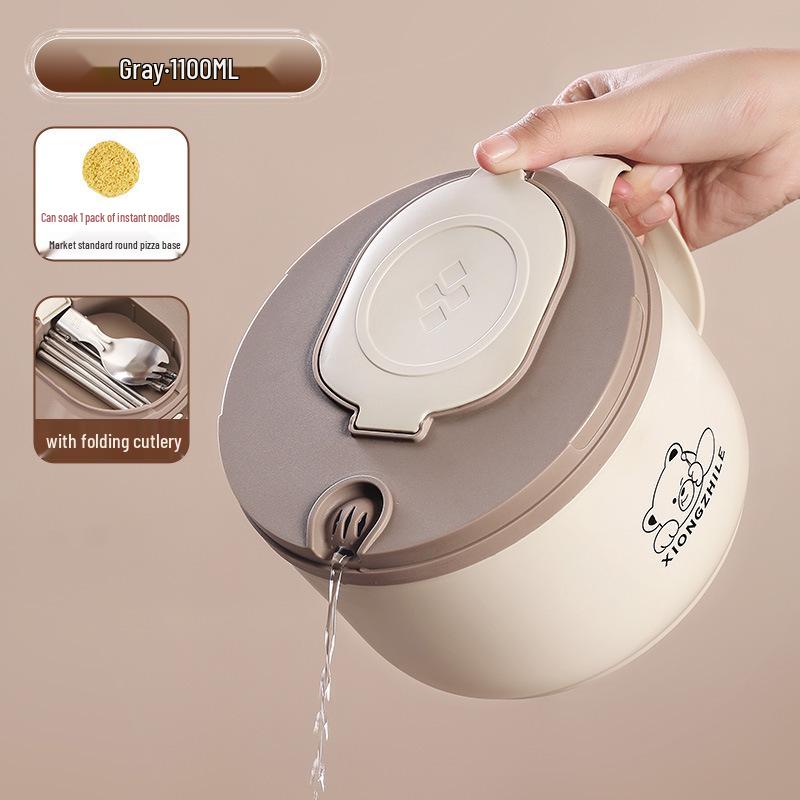 Stainless Steel Instant Noodle Bowl with Lid, Water-Draining Feature, Large Capacity, Perfect for Students and Dorms