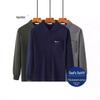 Men's Thick Cotton Long-Sleeve Dad T-Shirt for Spring/Autumn - Loose Fit, Solid Color, Lapel, Real Pocket, Casual Wear for Middle-Aged Men.
