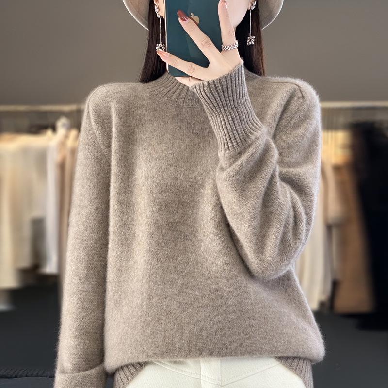 Zeng Li Women's Loose Cashmere Half-High Neck Sweater - Thickened Autumn/Winter Knitted Pullover